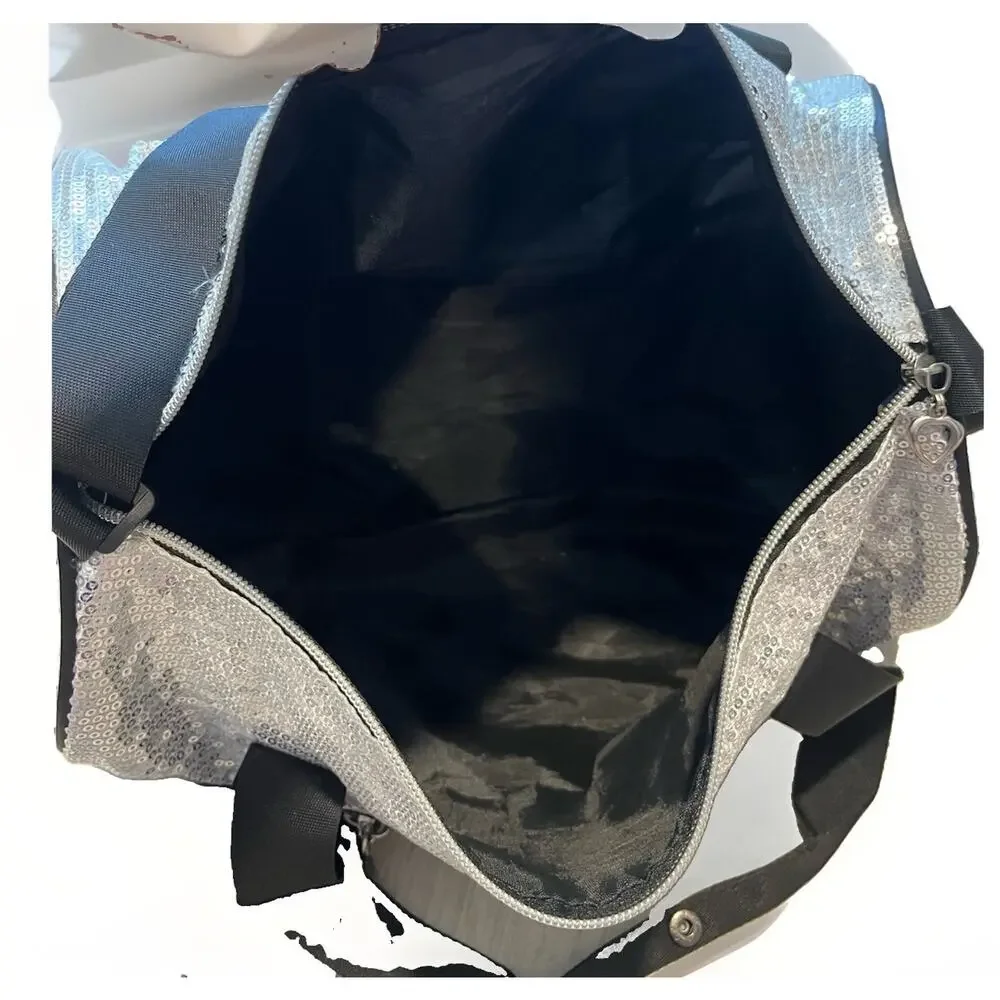 Danz N Motion Dance Duffle Bag Silver Sequin Black Pom Pom Charm 13.5 X 8